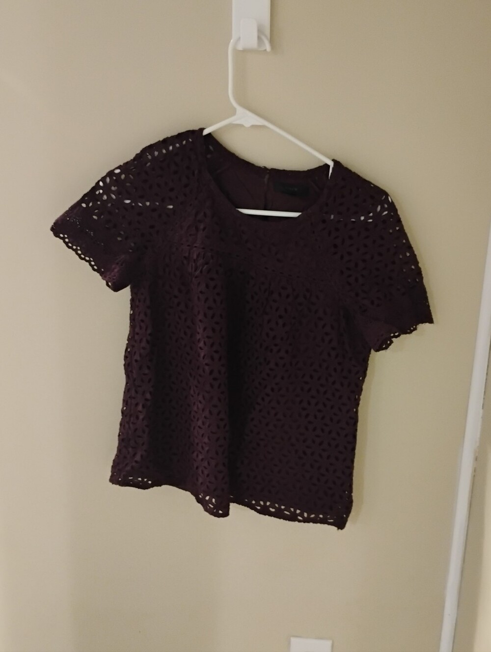 J Crew Purple Eyelet Lined Short Short Sleeved Top Sz 2